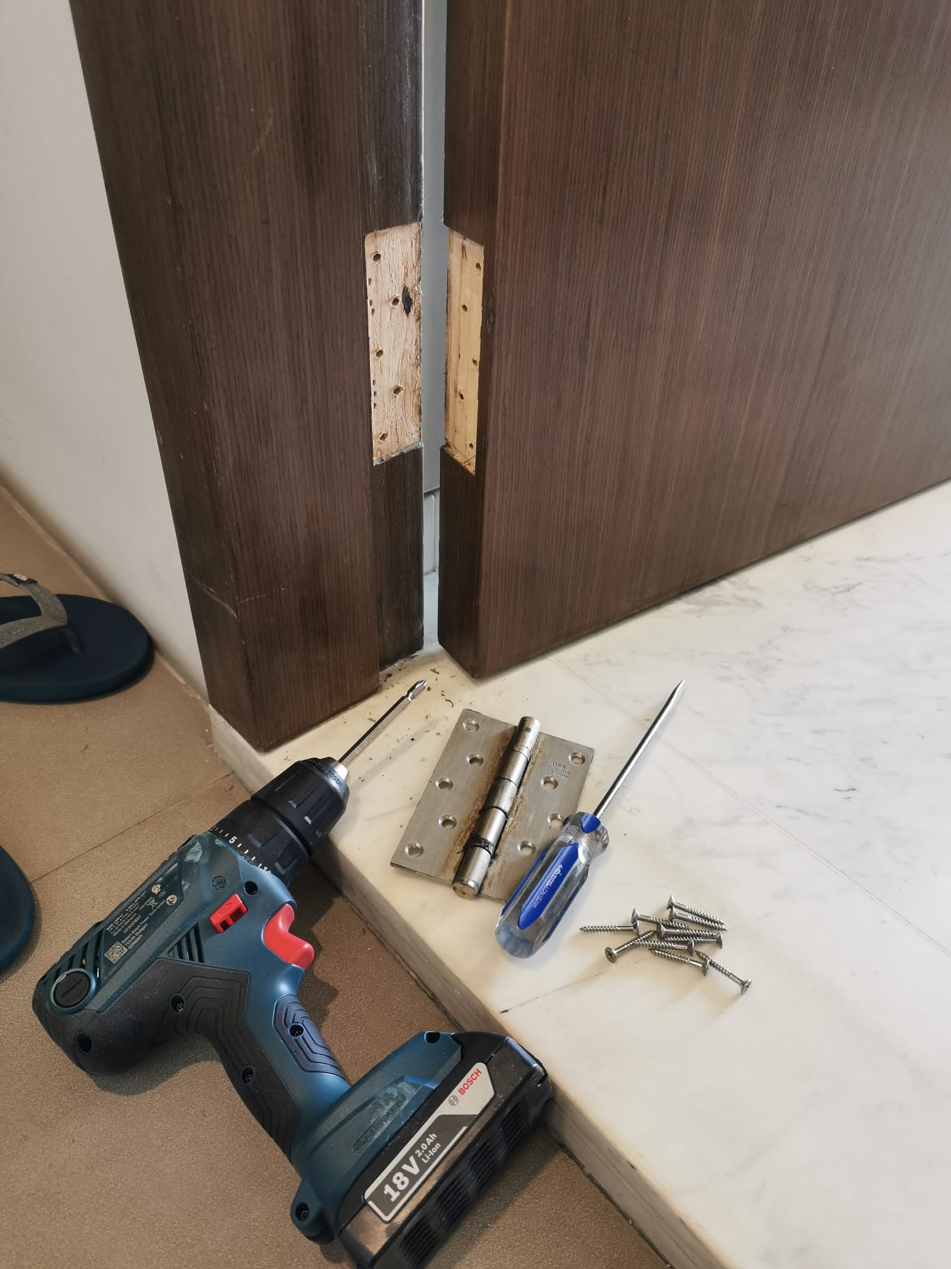B&A 18 Supply And Replace New Hinges For Wooden Door